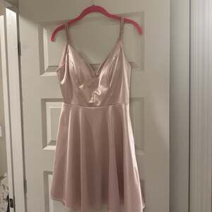 Sequin Hearts Satin V-Neck Fit & Flare Homecoming Dress with Pockets